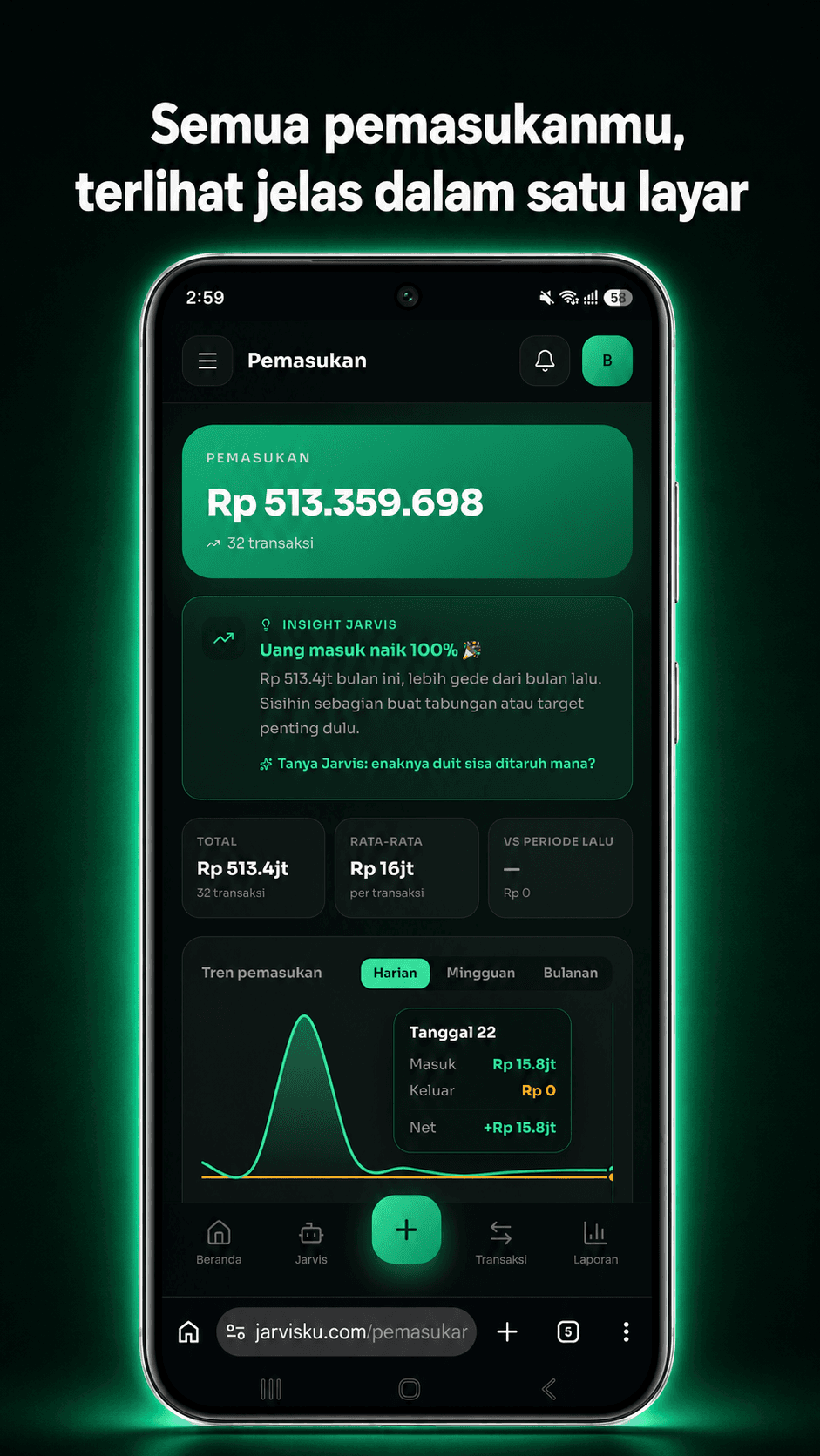Screenshot Pemasukan Jarvisku